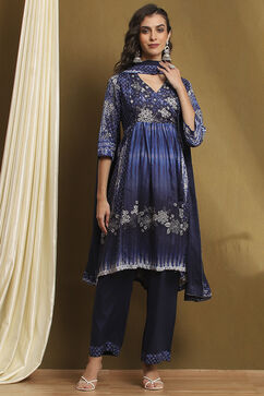 Indigo Modal Printed Angrakha Gathered Suit Set image number 6