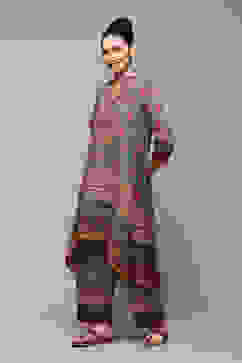 Blue Polyester Asymmetric Kurta Palazzo Suit Set image number 3