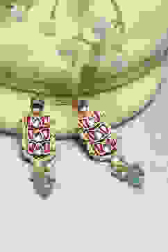 Pink Green Brass Drop & Danglers image number 0