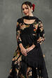Rohit Bal Black Silk Chanderi Floral Printed Anarkali Suit Set image number 6