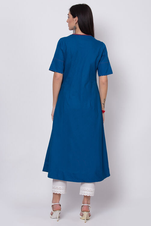 Ink Blue Cotton A-Line Kurta image number 4