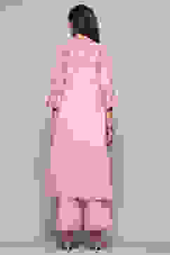 Pink Pure Cotton Schiffli Kurta & Palazzo Suit Set image number 4