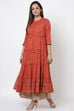 Rust Cotton Flared Printed Kurta image number 3