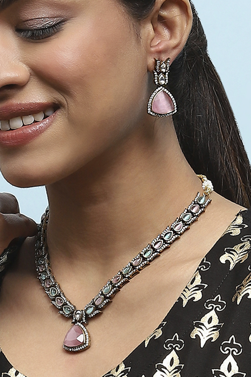 Pink-Green Brass Drop & Danglers image number 3