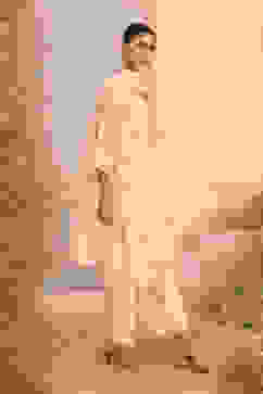 Off-White Chanderi Embroidered Straight Suit Set image number 5