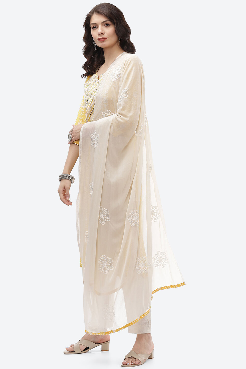 Yellow Cotton Unstitched Suit Set image number 6