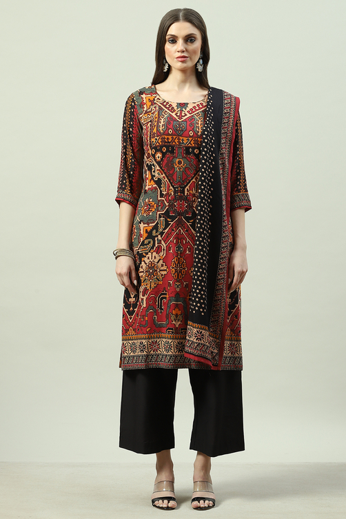 Blue LIVA Straight Kurta Palazzo Suit Set image number 8