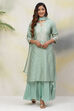Sea Blue Poly Metallic Straight Kurta Palazzo Suit Set image number 4