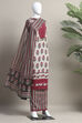 White-Pink Cotton Unstitched Suit Set image number 4