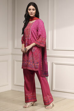 Pink Viscose Rayon Straight Printed Suit Set image number 3