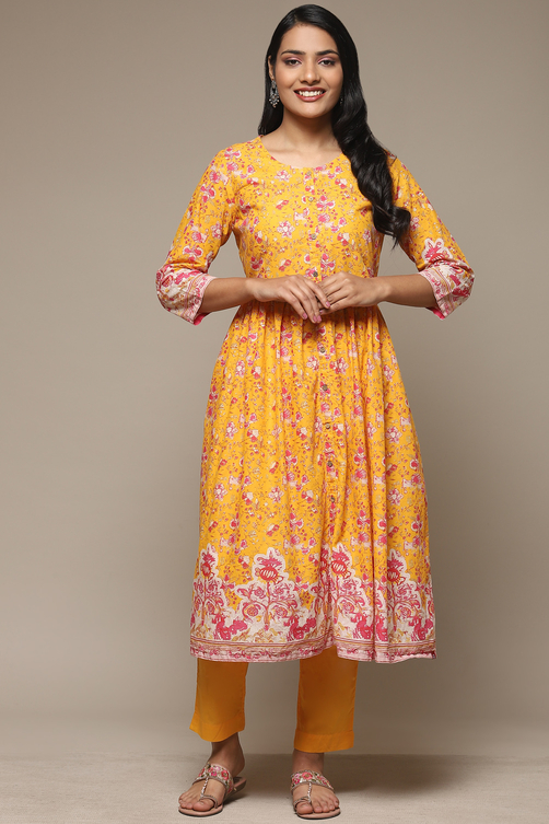 Blue Cotton Gathered Kurta Pants 2 Piece Set image number 6