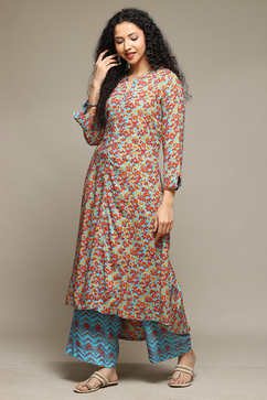 Sky Blue Rayon Straight Kurta Palazzo Suit Set image number 3
