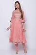 Blue Art Silk Flared Printed Kurta image number 2