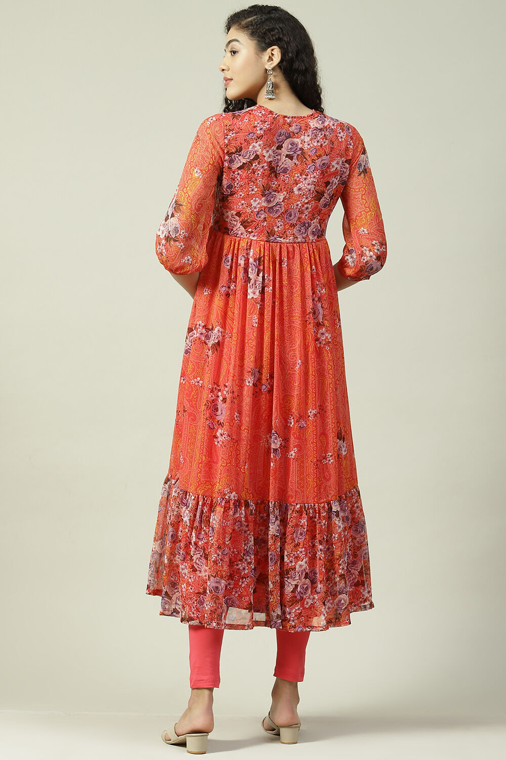 Coral Viscose Flared Kurta Set image number 4
