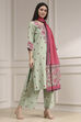 Sage Green Cotton Printed Straight Suit Set image number 5