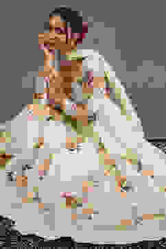 Rohit Bal Off-White Silk Chanderi Floral Printed Anarkali Suit Set image number 0