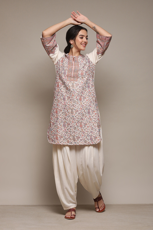 Off White Cotton Blend Straight Yarndyed 2 Piece Set image number 1