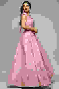 Onion Pink Viscose Straight Lehenga Set image number 6