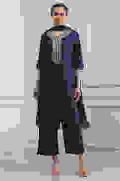 Blue Cotton Solid Straight Suit Set image number 6