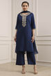 Blue Cotton Straight Dyed Suit Set image number 6