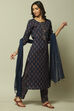 Indigo Cotton Hand Block Print Unstitched Suit Set image number 4