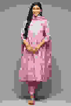 Lilac Cotton Blend Gathered Kurta Suit Set image number 7