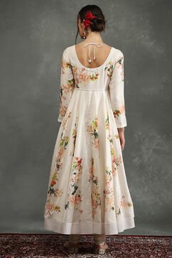 Rohit Bal Off-White Silk Chanderi Floral Printed Anarkali Suit Set image number 4