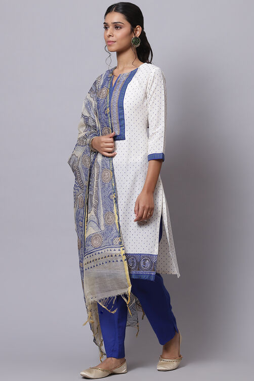 Blue Cotton Unstitched Dress Material Suit Set image number 2