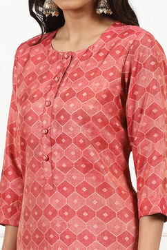 Red Linen Blend Digital Print Unstitched Suit Set image number 3