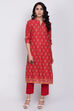Navy Blue Cotton Straight Printed Kurta image number 0