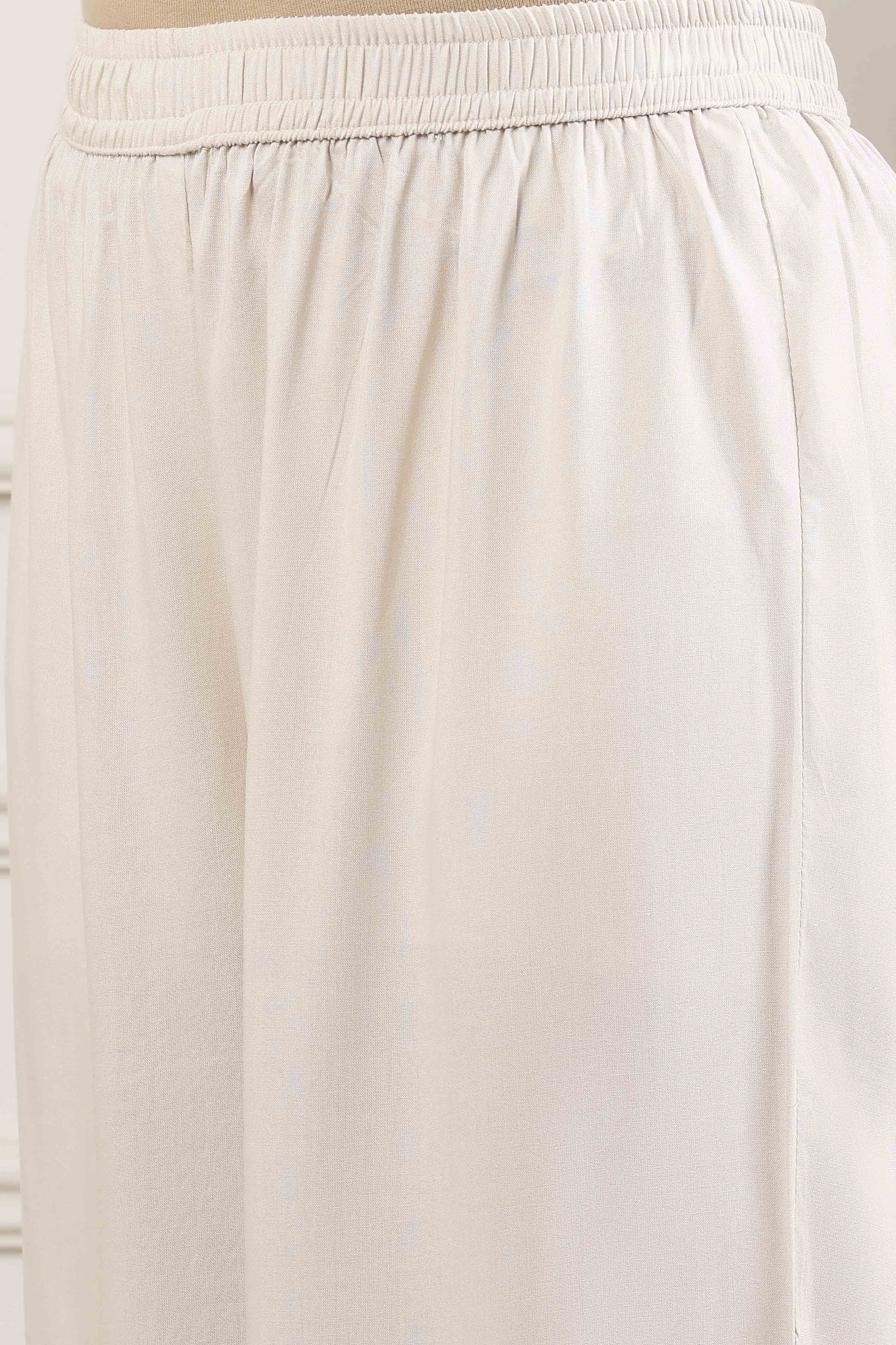 Beige Cotton Floral Printed Straight Suit Set image number 2