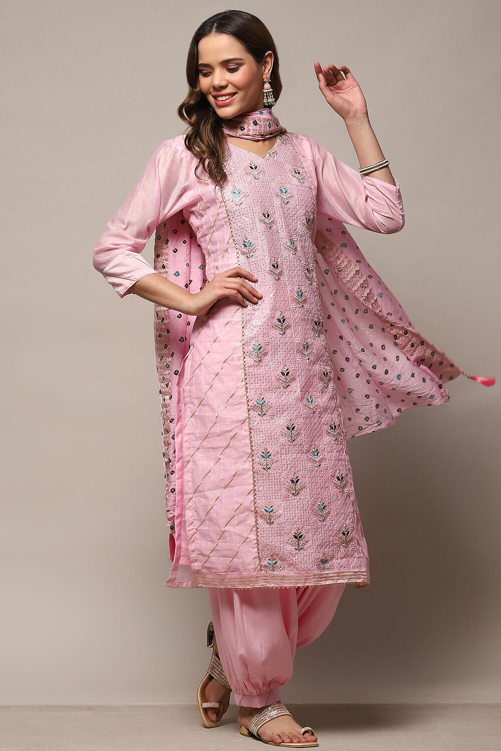 Pink Modal Unstitched Suit Set image number 1