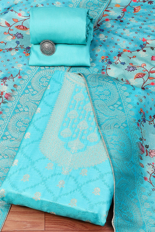 Green Cotton Blend Unstitched Suit Set image number 0