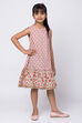 Peach Cotton A-Line Printed Dress image number 3