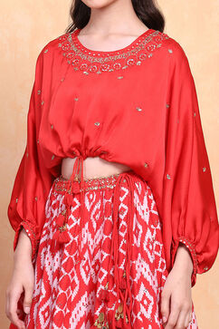 Red Polyester Lehenga Set image number 1