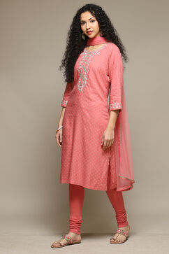 Coral Rayon Straight Kurta Churidar Suit Set image number 5