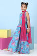 Turquoise Cotton Printed Straight Lehenga Set image number 3