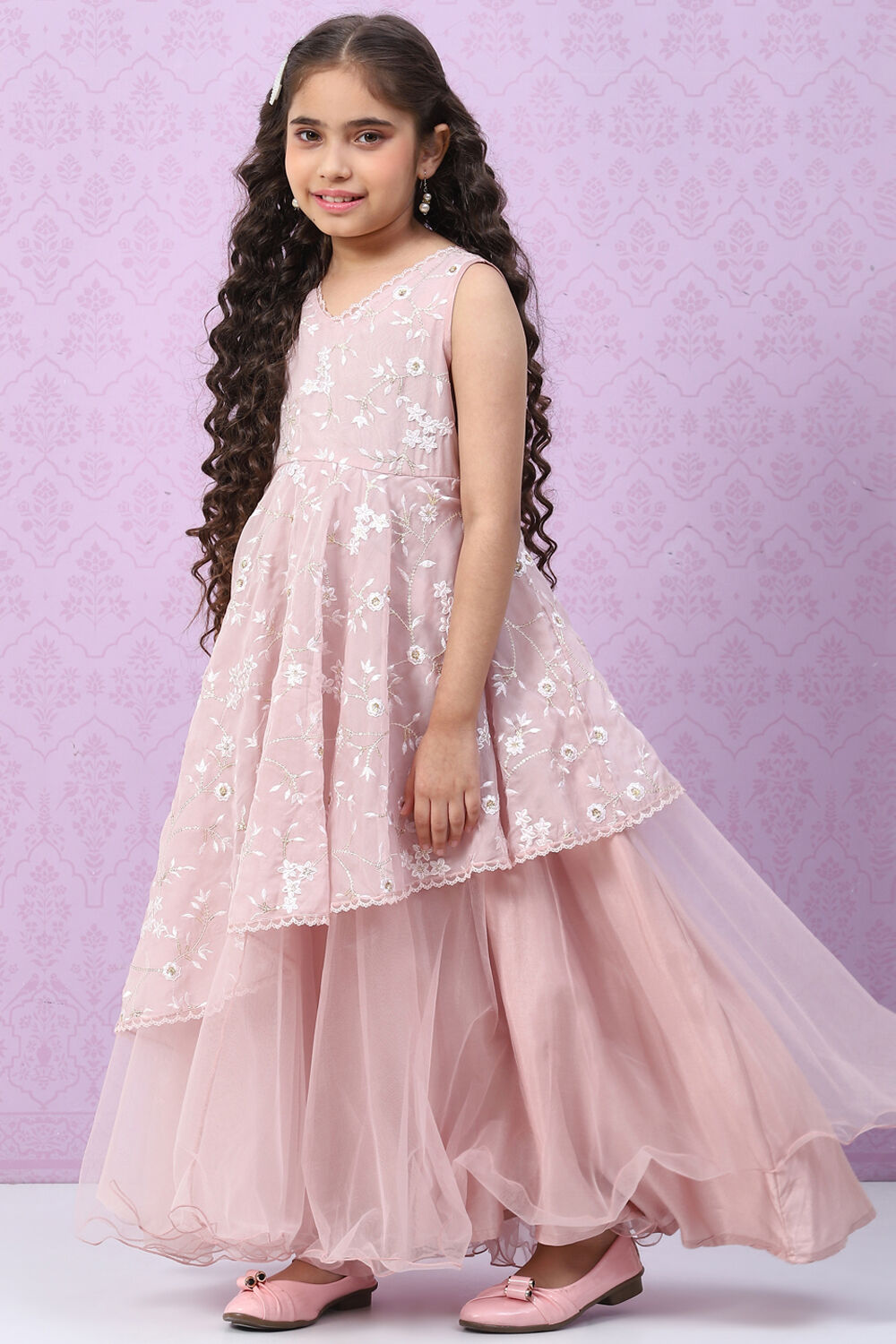 Onion Pink Art Silk Flared Gown image number 2
