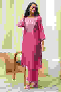 Pink Embroidered Straight Kurta Set image number 0