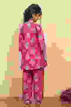 Fuchsia Art Silk Flared Kurta Pants Set image number 4