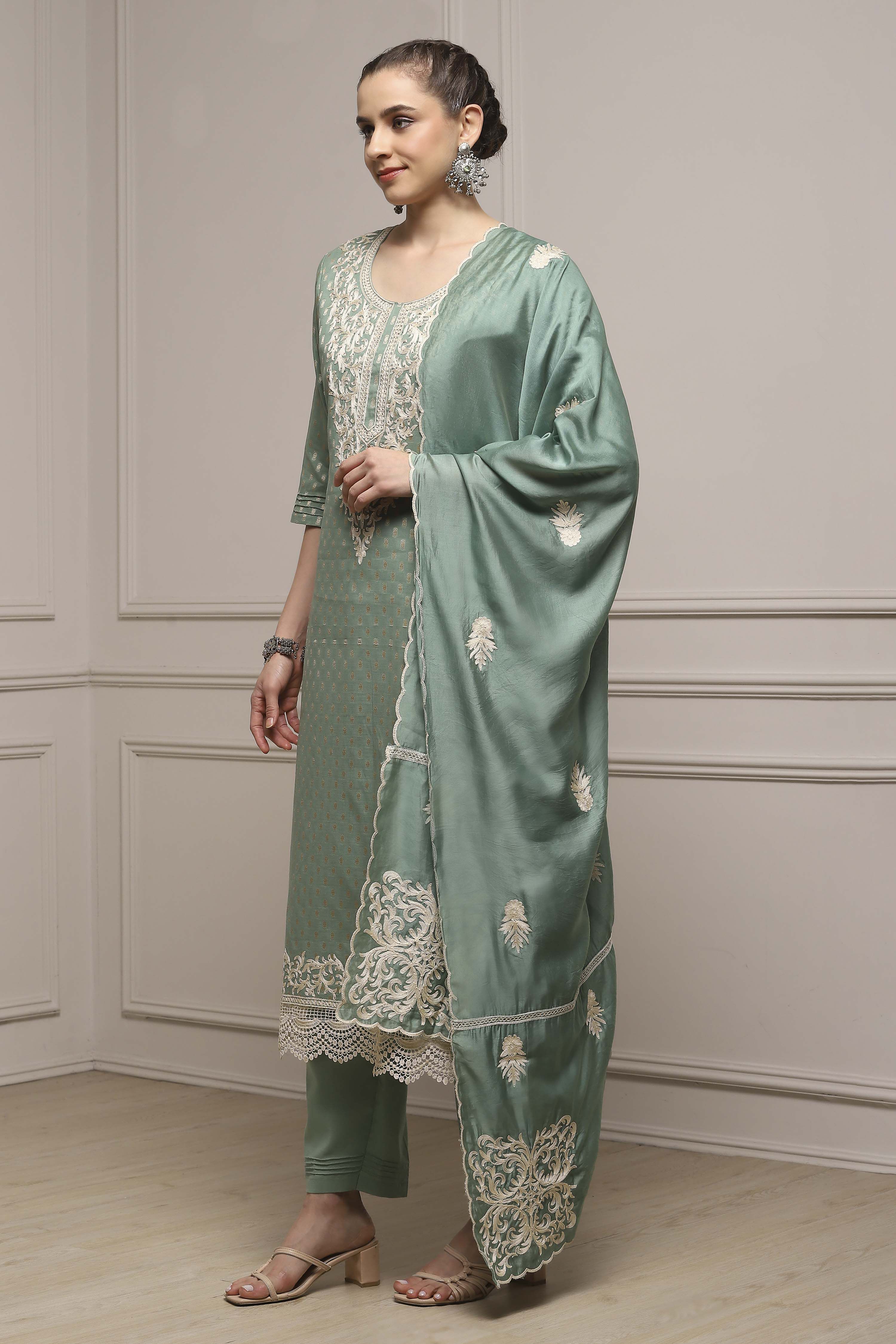Peach Cotton Blend Thread Embroidered Unstitched Suit Set image number 4
