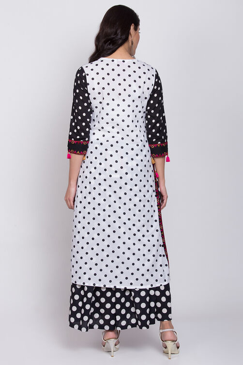 Black And White Cotton Straight Printed Kurta image number 4