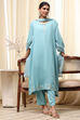 Dull Blue Solid A-Line Suit Set image number 0