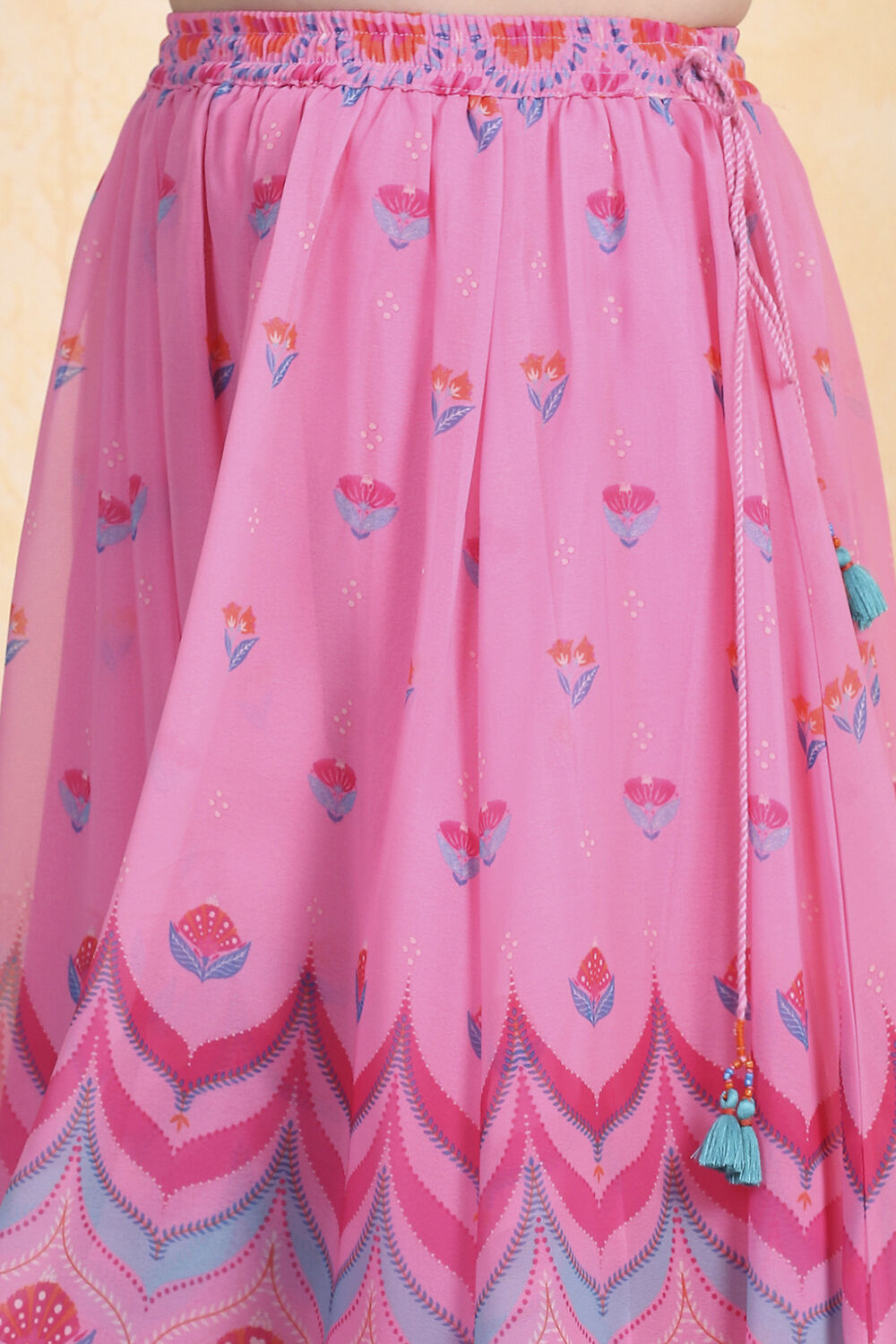 Pink Printed Flared Lehenga Set image number 2