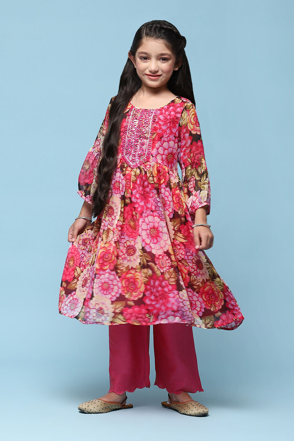 Pink Polyester Gathered Printed 2 Piece Set image number 0