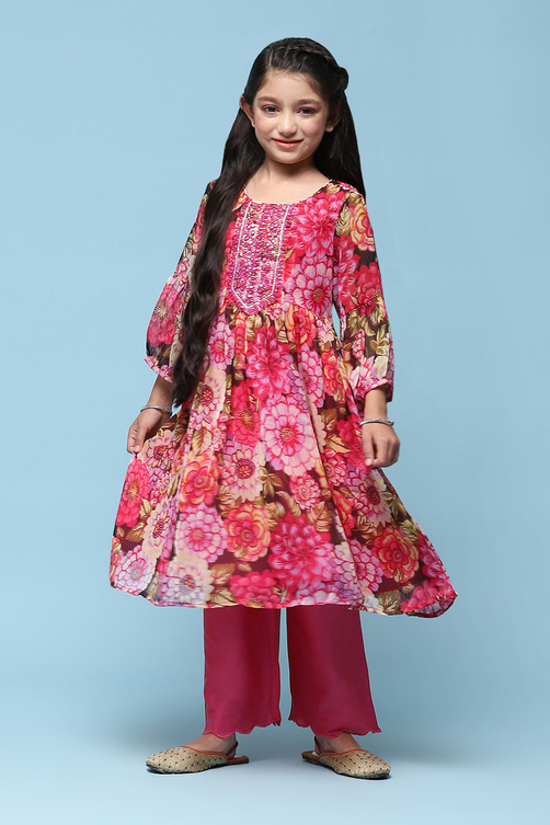 Pink Polyester Gathered Printed 2 Piece Set image number 0