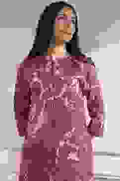 Onion Pink Cotton Printed Straight Kurta image number 1