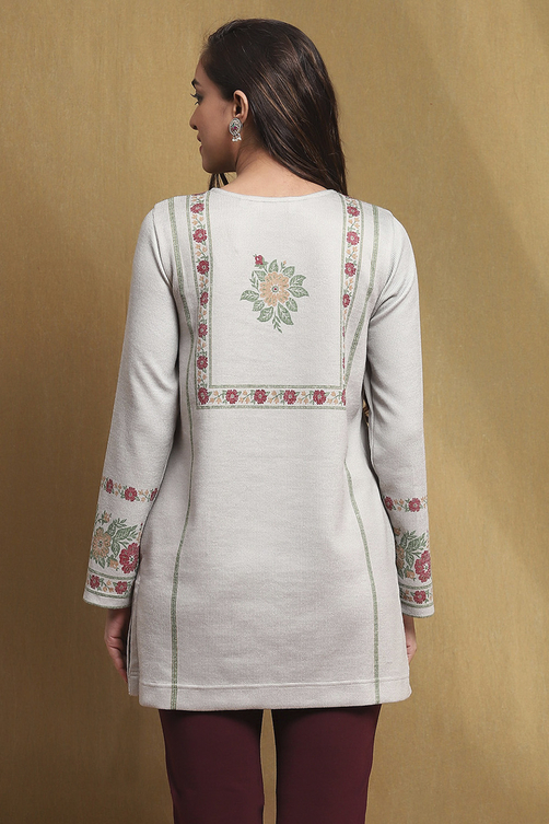 Grey Printed Winter wear Straight Short Kurta image number 3