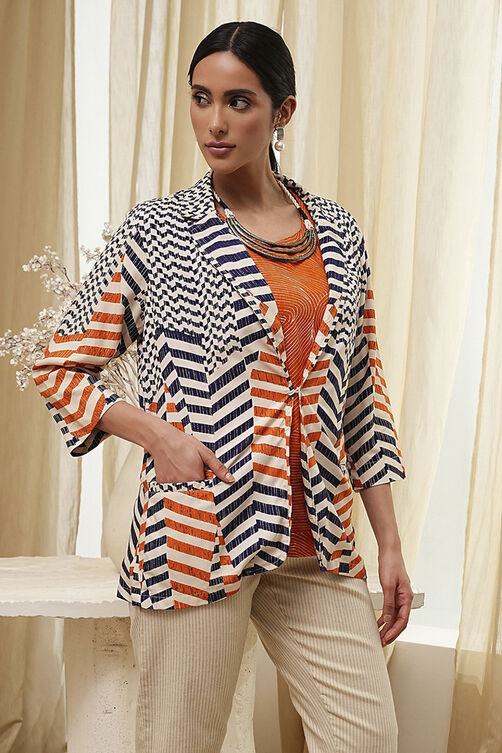 Orange Printed Straight Jacket image number 4
