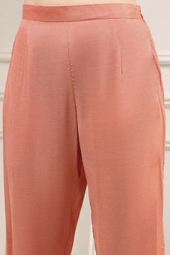 Orange Tissue Applique Unstitched Suit Set image number 3